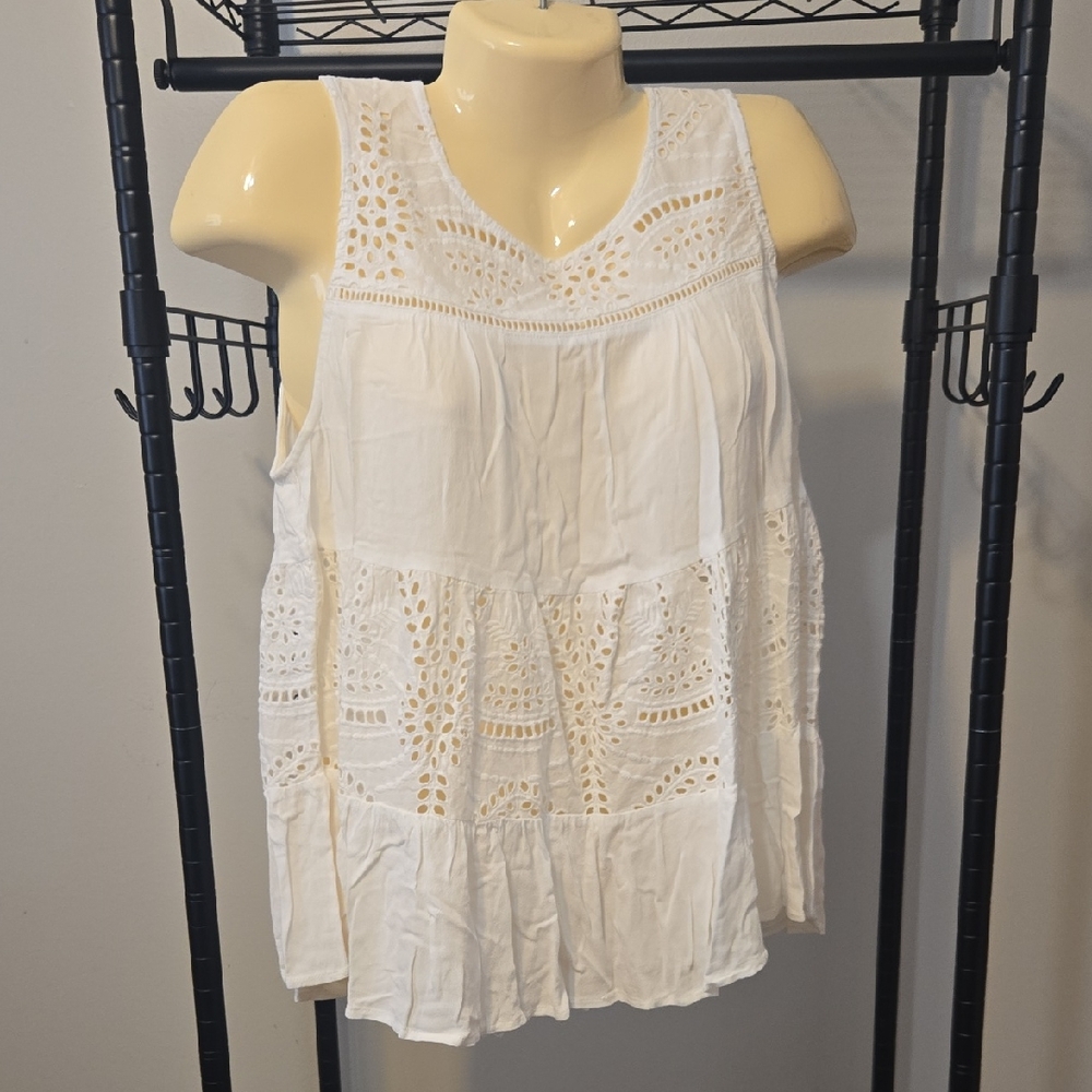 Cream Sleeveless Pleated Ruffled Tank Top